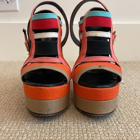 Pierre Hardy Canvas Colorblock Slingback Sandals Wedges - Picture 3 of 10